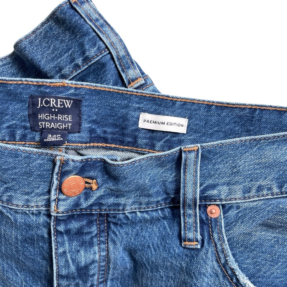 J Crew Factory Premium Edition High Rise Straight Leg Jeans Raw Hem Size 34P - Picture 5 of 9